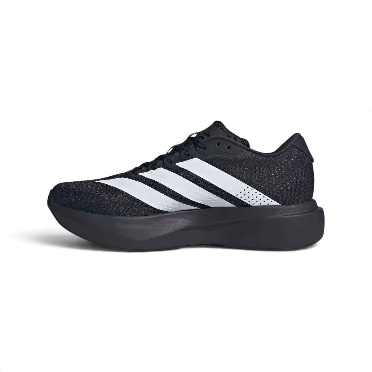 Soulier de course Adidas Adizero Pacer pour hommes, blanc et noir, vue de côté en angle