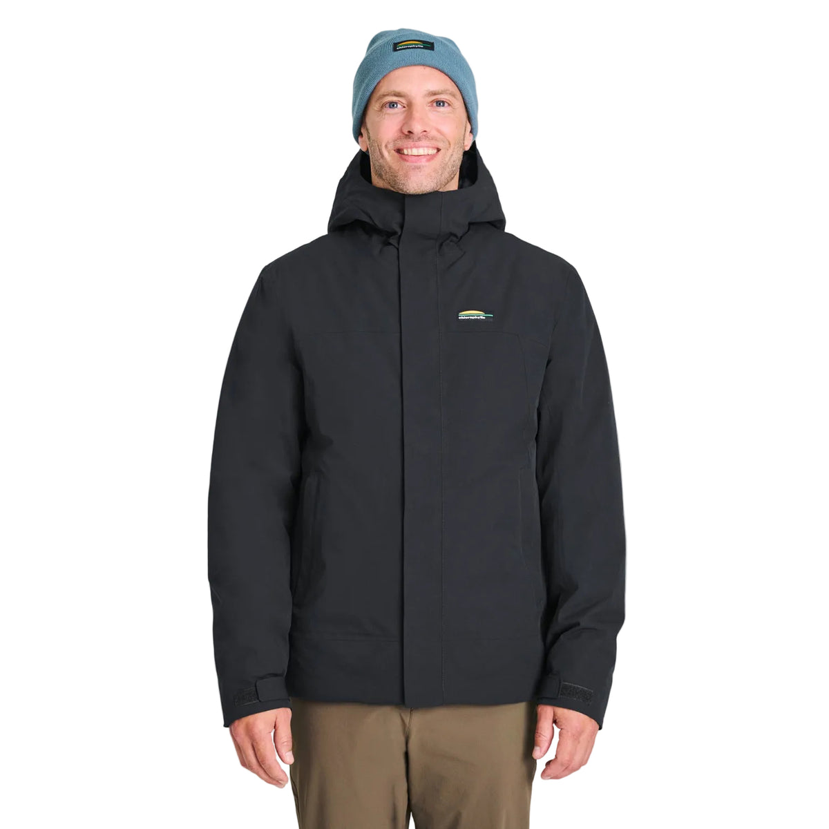 Manteau d'hiver Owen de Chlorophylle pour hommes, noir, porté de face, fermé