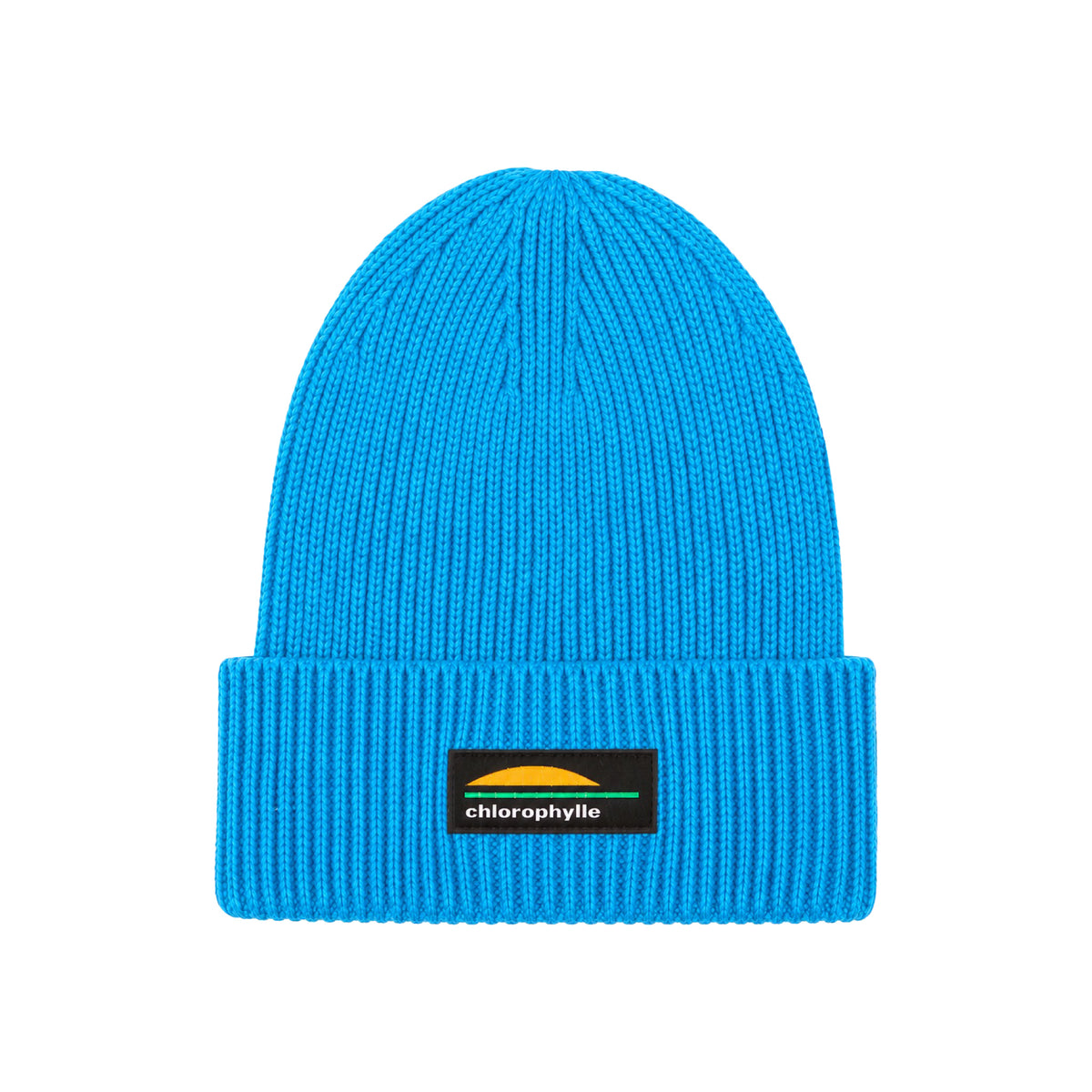 Tuque en tricot Chloro de Chlorophylle pour enfants, bleu royal, avec revers et étiquette Chlorophylle