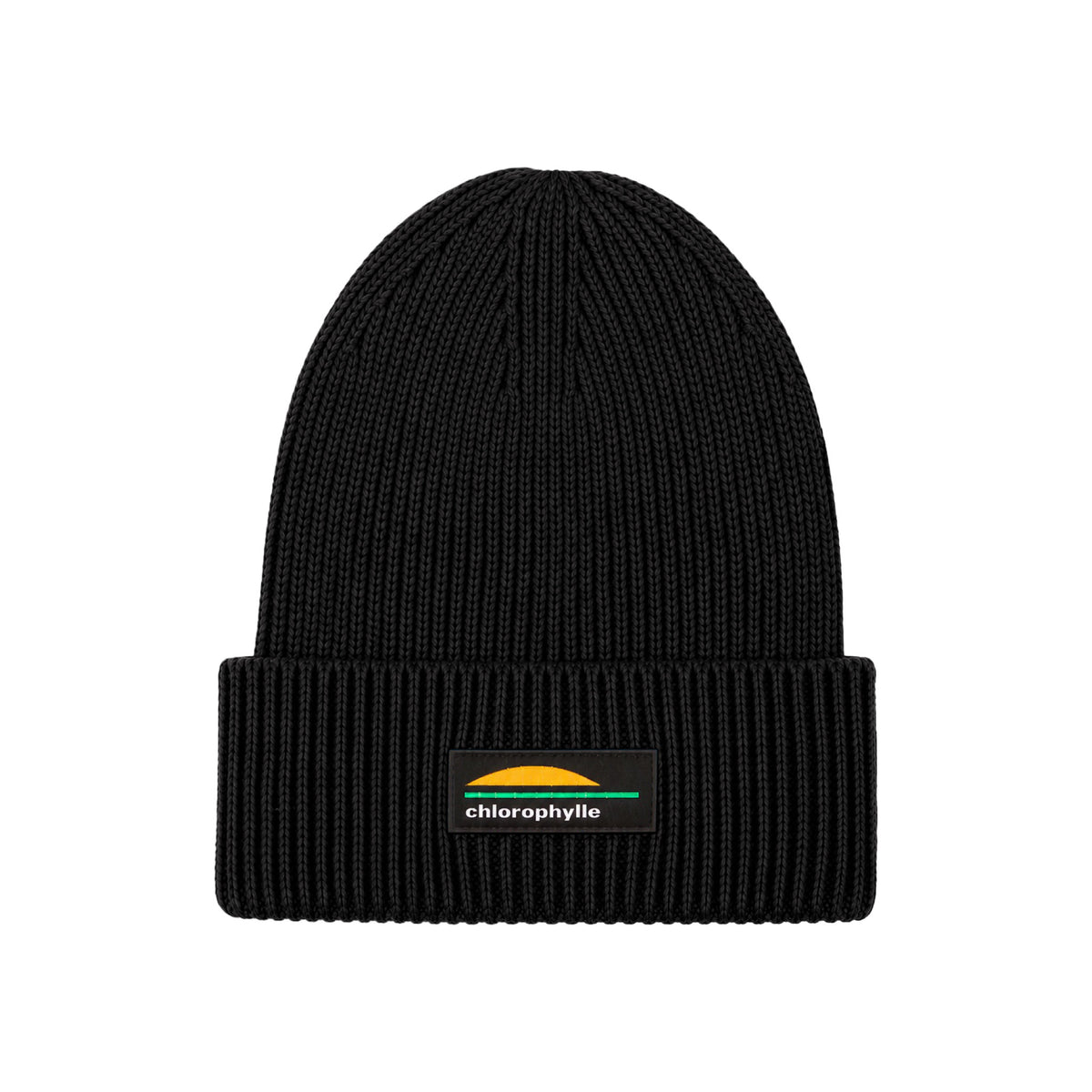Tuque en tricot Chloro de Chlorophylle pour enfants, noire, avec revers et étiquette Chlorophylle