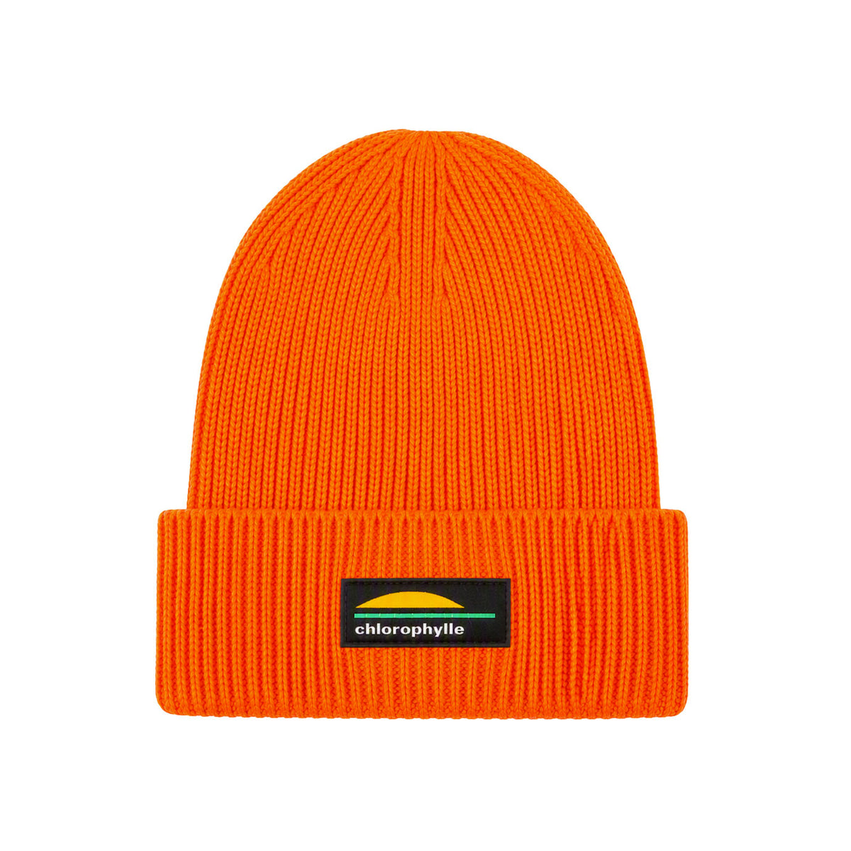 Tuque en tricot Chloro de Chlorophylle pour enfants, orange, avec revers et étiquette Chlorophylle
