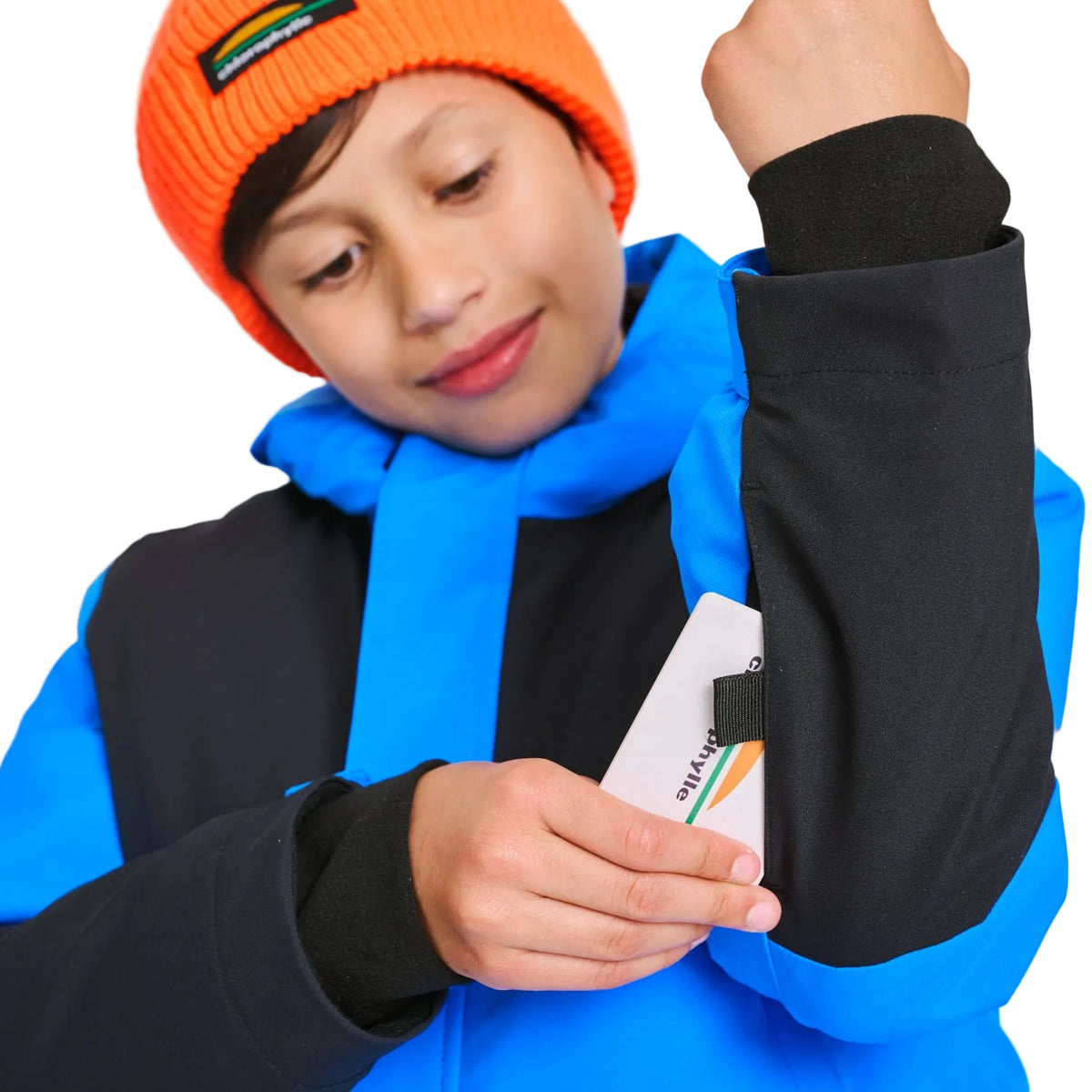 Poche de manche du manteau d'hiver Chlorophylle NORDIC pour garçons, bleu royal, avec carte, détail