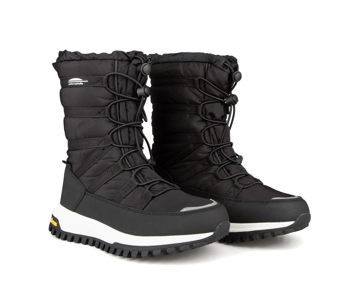 Paire de bottes d'hiver Chlorophylle NIVALYS pour femmes, noires, vue de trois quarts