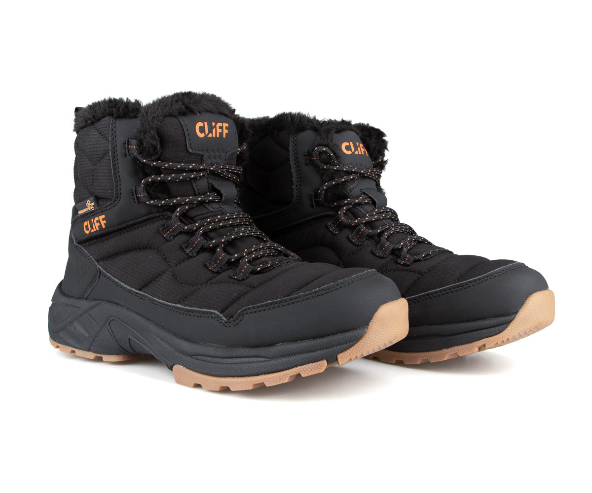 Paire de bottes d'hiver Emeraude Trek Cliff pour femme, noir, vue de trois quarts