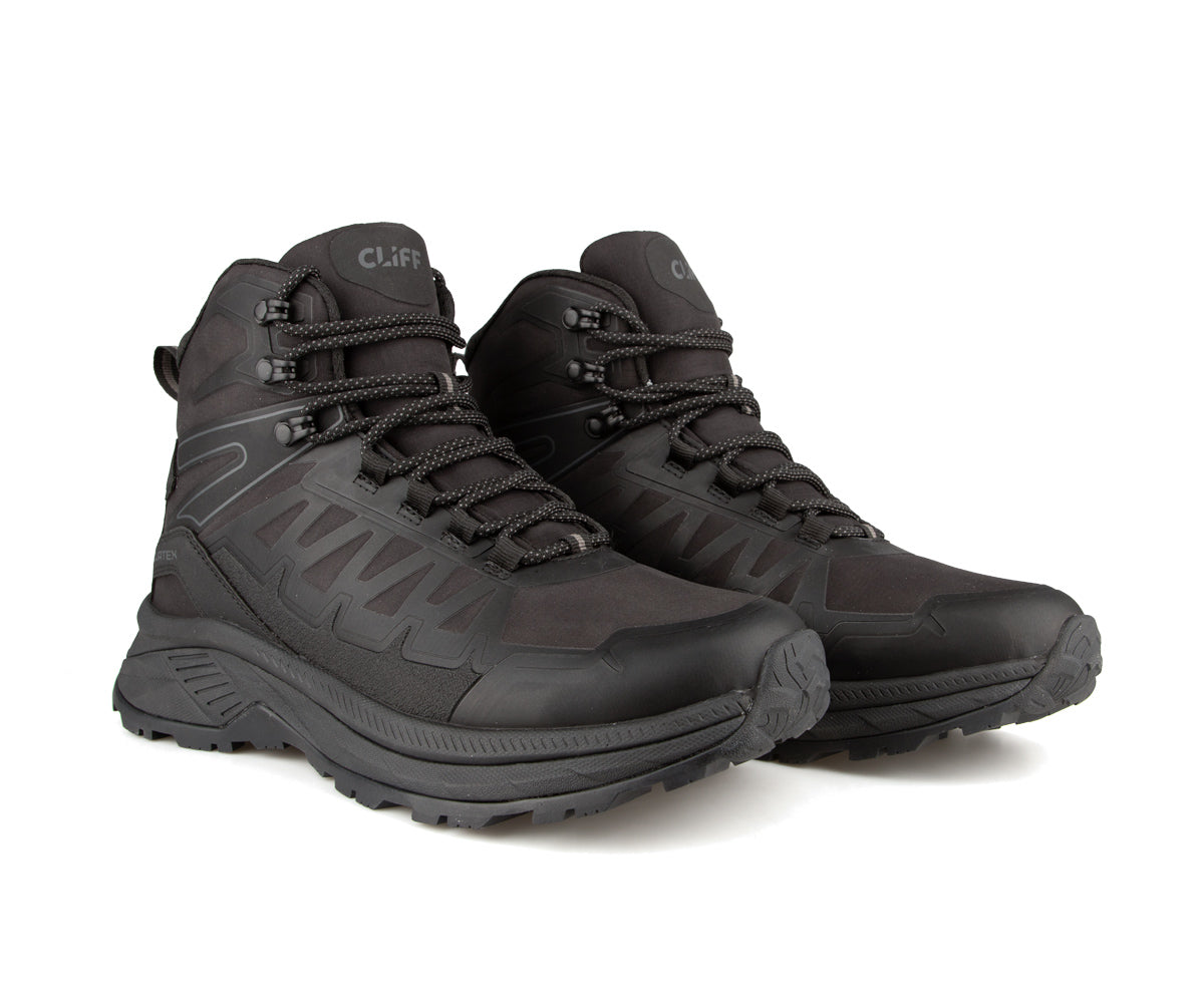 Paire de bottes de randonnée Cliff Vertex Terra pour hommes, noir/noir, vue de trois quarts