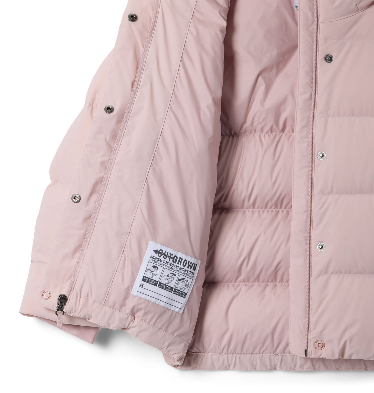 Manteau d'hiver Amaze Puff Hooded de Columbia pour filles, rose pâle, détail de l'intérieur