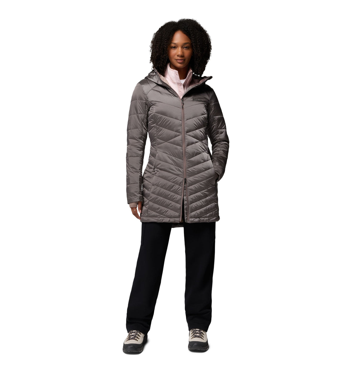 Manteau mi-long Joy Peak II Mid de Columbia pour femmes, charcoal, porté de trois quarts