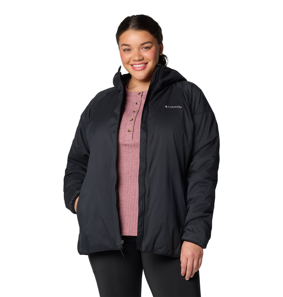 Manteau coquille souple Kruser Ridge III Plush de Columbia pour femmes, noir, porté ouvert de face