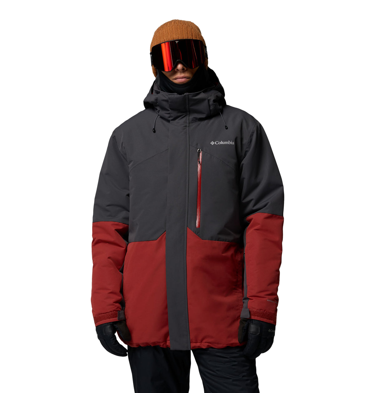 Manteau de ski Last Tracks III de Columbia pour hommes, noir et rouge, porté de face