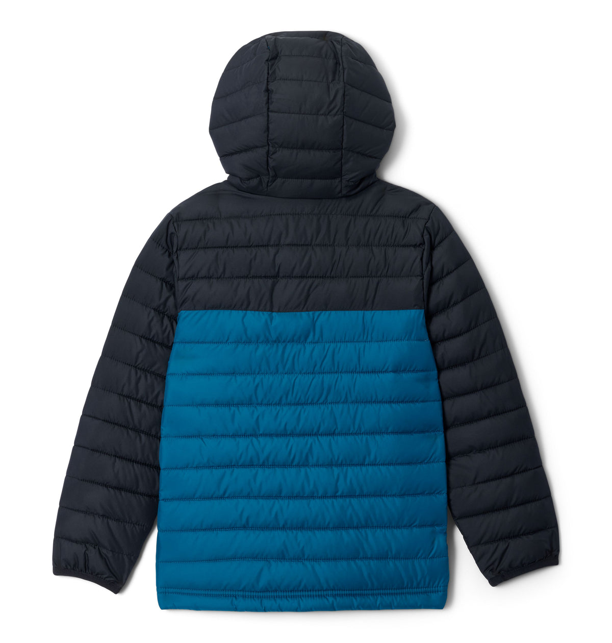Manteau matelassé Powder Lite II Hooded de Columbia pour garçons, noir et bleu, vue de dos