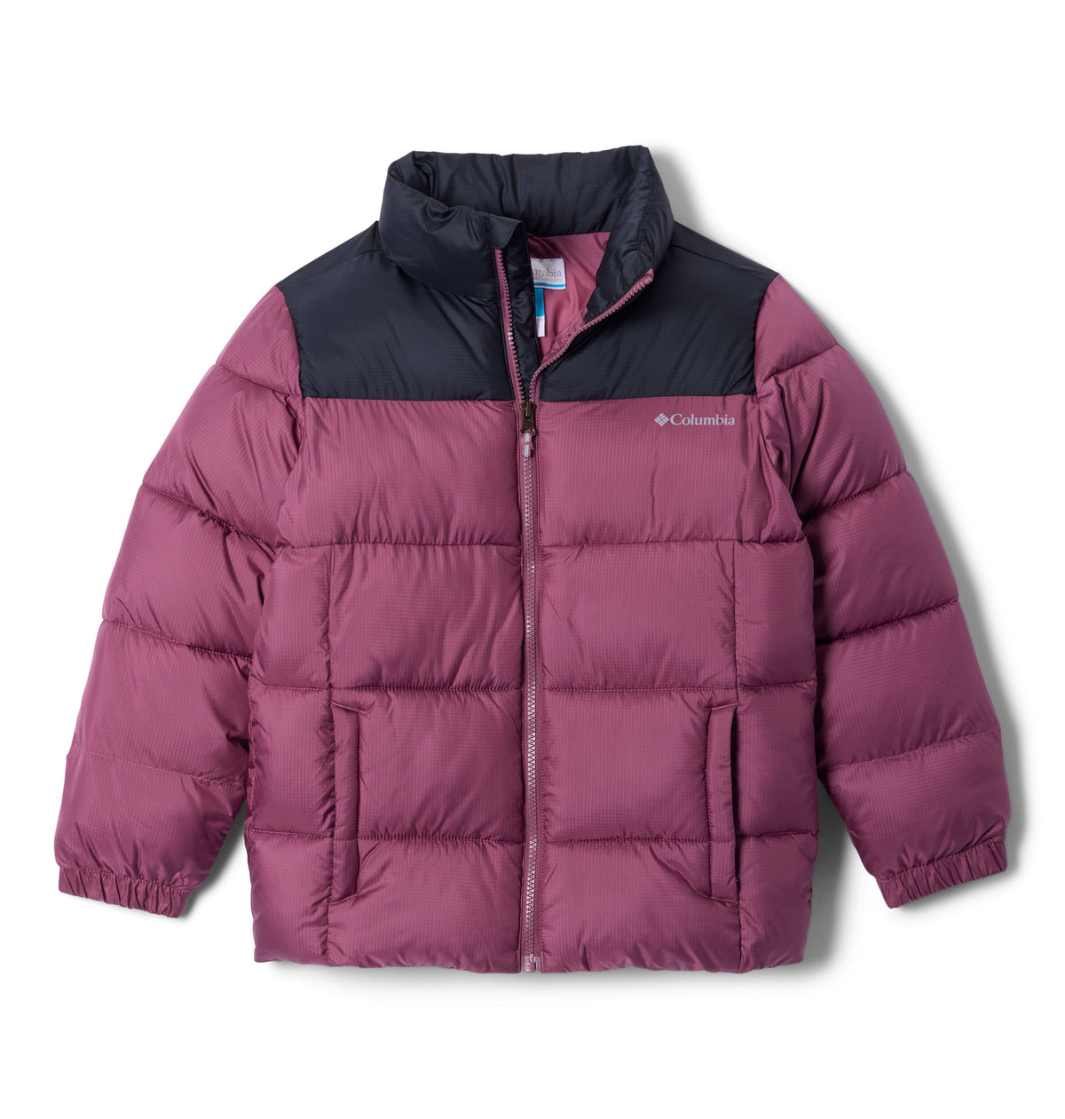 Manteau d'hiver Puffect II de Columbia pour filles, mauve et noir, vue de face