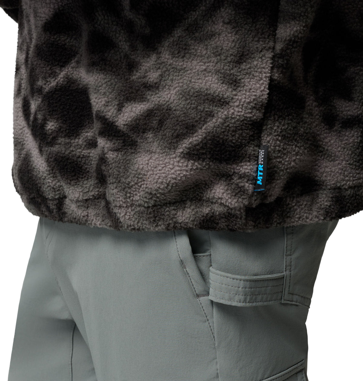 Chandail polar Timber Crest Printed Half Zip de Columbia pour hommes, imprimé noir, détail du polar et du bas