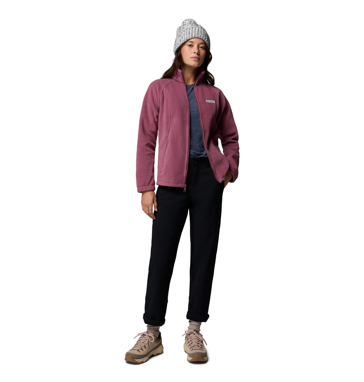 Veste polaire Columbia BENTON SPRINGS pour femmes, vue de face en pied, portée avec un pantalon