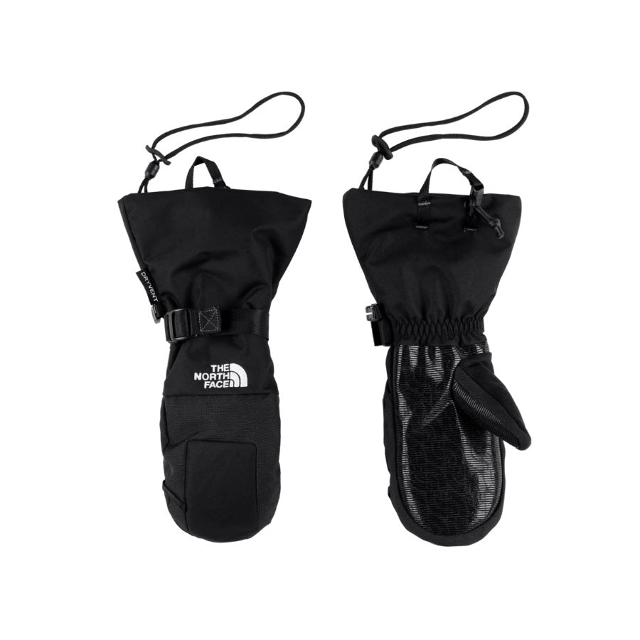 Mitaines d'hiver Montana Mitt North Face pour enfants, noires, vue du dessus et de la paume avec dragonne