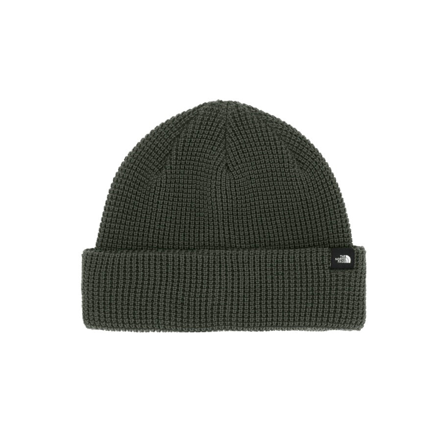 Tuque North Face TNF Fisherman Beanie pour hommes, verte, vue de face avec revers et petite étiquette logo