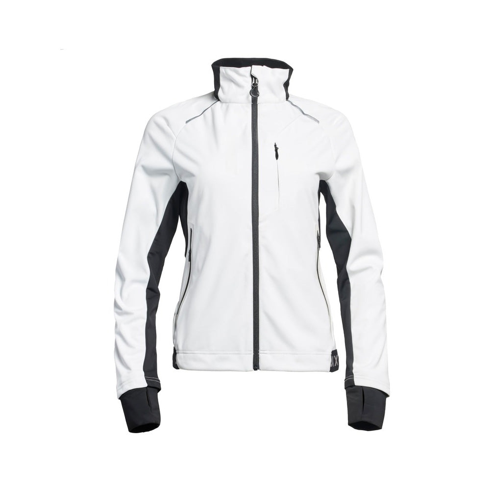 Manteau de ski de fond Delda Light Weight Jacket Swix pour femmes blanc et noir, vue de face, poches zippées