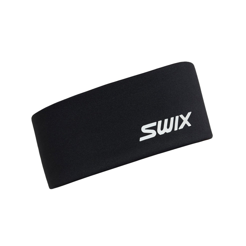 Bandeau de ski de fond Tista Headband Swix pour adultes noir, vue de côté avec logo Swix