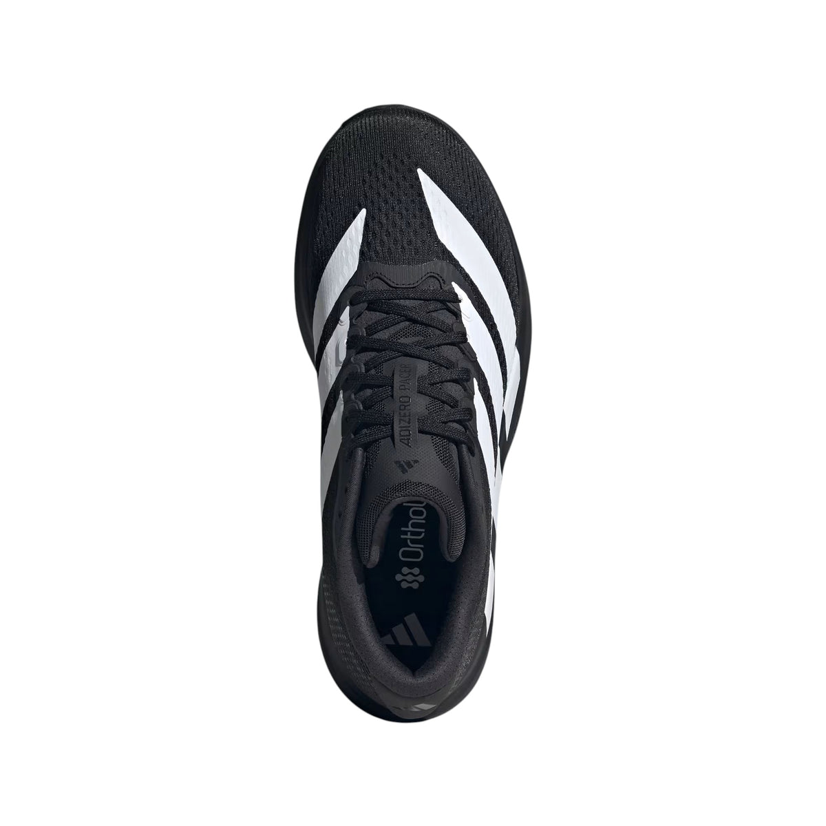 Soulier de course Adidas Adizero Pacer pour hommes, blanc et noir, vue du dessus avec lacets
