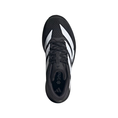 Soulier de course Adidas Adizero Pacer pour hommes, blanc et noir, vue du dessus avec lacets