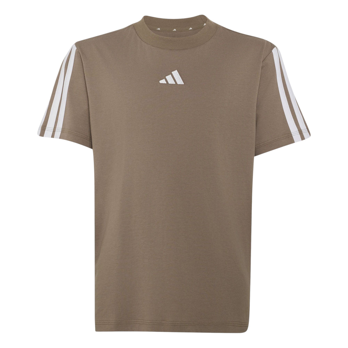 T-shirt Adidas Essentials pour garçons avec logo adidas et trois bandes sur les manches, vue de face