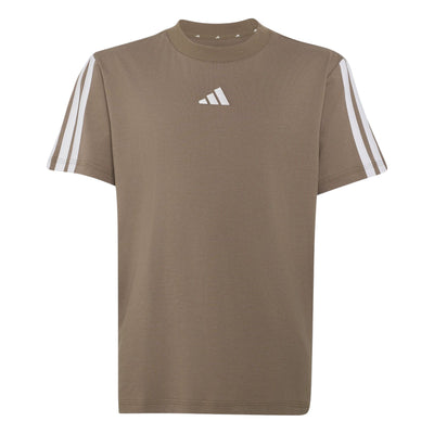 T-shirt Adidas Essentials pour garçons avec logo adidas et trois bandes sur les manches, vue de face