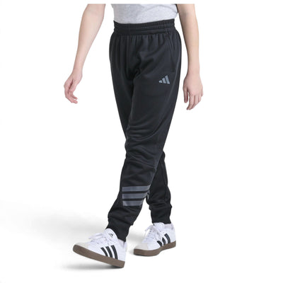 Pantalon jogger Adidas Future Icons noir pour garçons avec bandes grises sur les jambes, vue de face