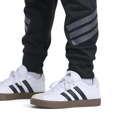 Pantalon jogger Adidas Future Icons noir pour garçons, détail des bandes et des bas côtelés