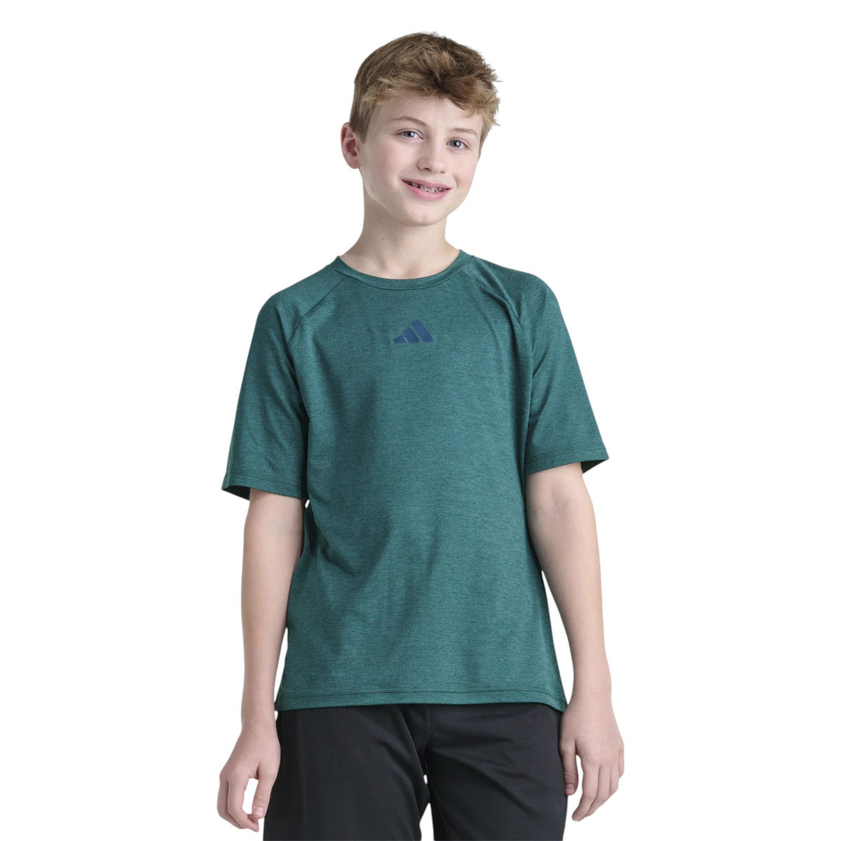 T-shirt Adidas Raglan Mélange vert pour garçons avec logo adidas, vue de face
