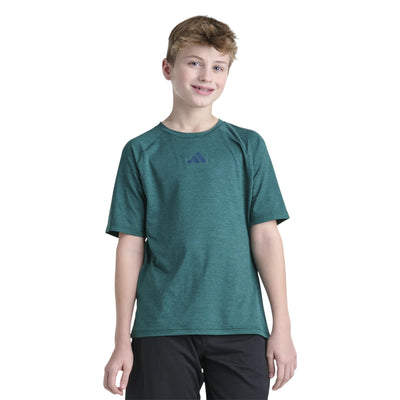 T-shirt Adidas Raglan Mélange vert pour garçons avec logo adidas, vue de face