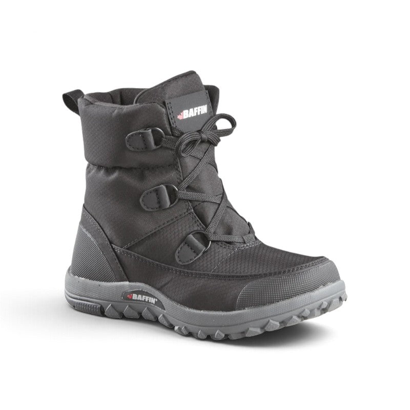 Botte d'hiver Baffin MIST pour femmes, noire, vue de trois quarts avec laçage à anneaux en D