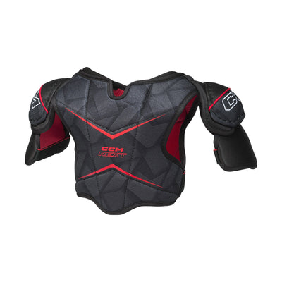 Épaulettes de hockey CCM Next 26 pour petits enfants, noir, panneau à motif gris avec lignes rouges et logo CCM NEXT