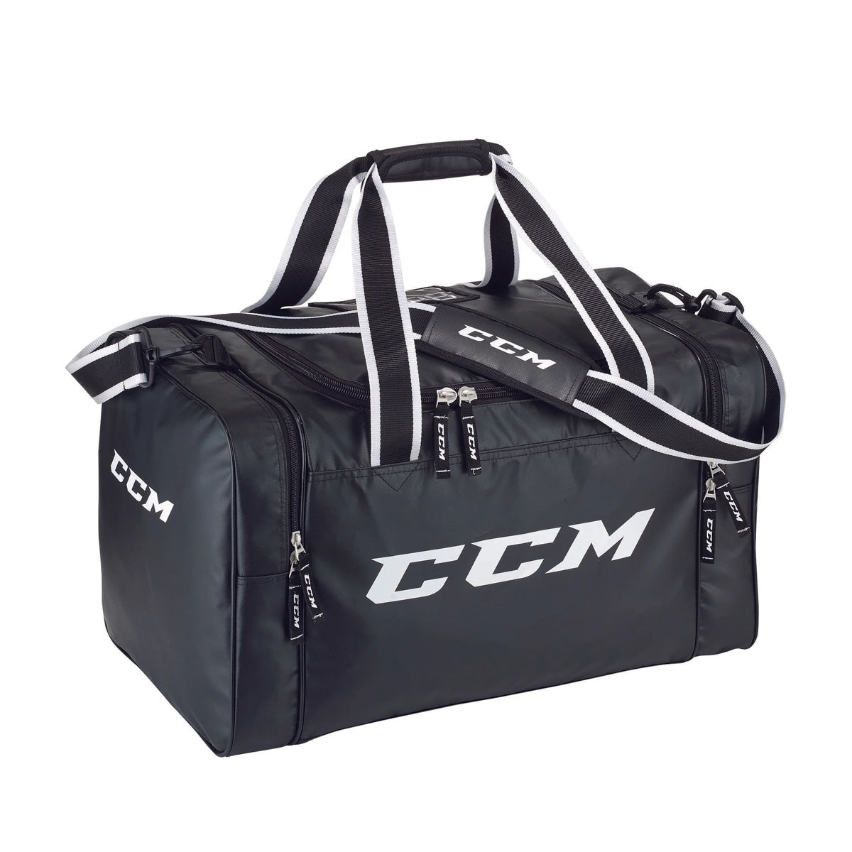 Sac de sport CCM TEAM SPORT noir avec logo CCM, poignées et pochette d’identification, vue de face