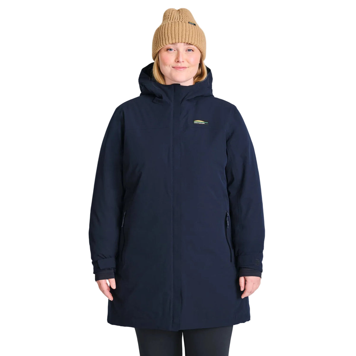 Manteau d'hiver mi-long Montana de Chlorophylle pour femmes, noir, porté de face