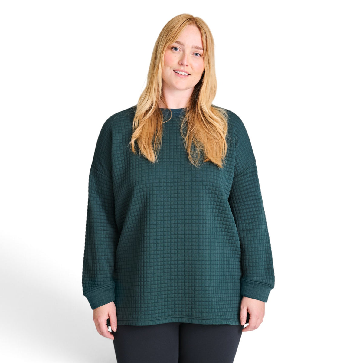 Chandail tunique Chlorophylle KELLAS à col rond pour femmes en jacquard texturé, vue de face