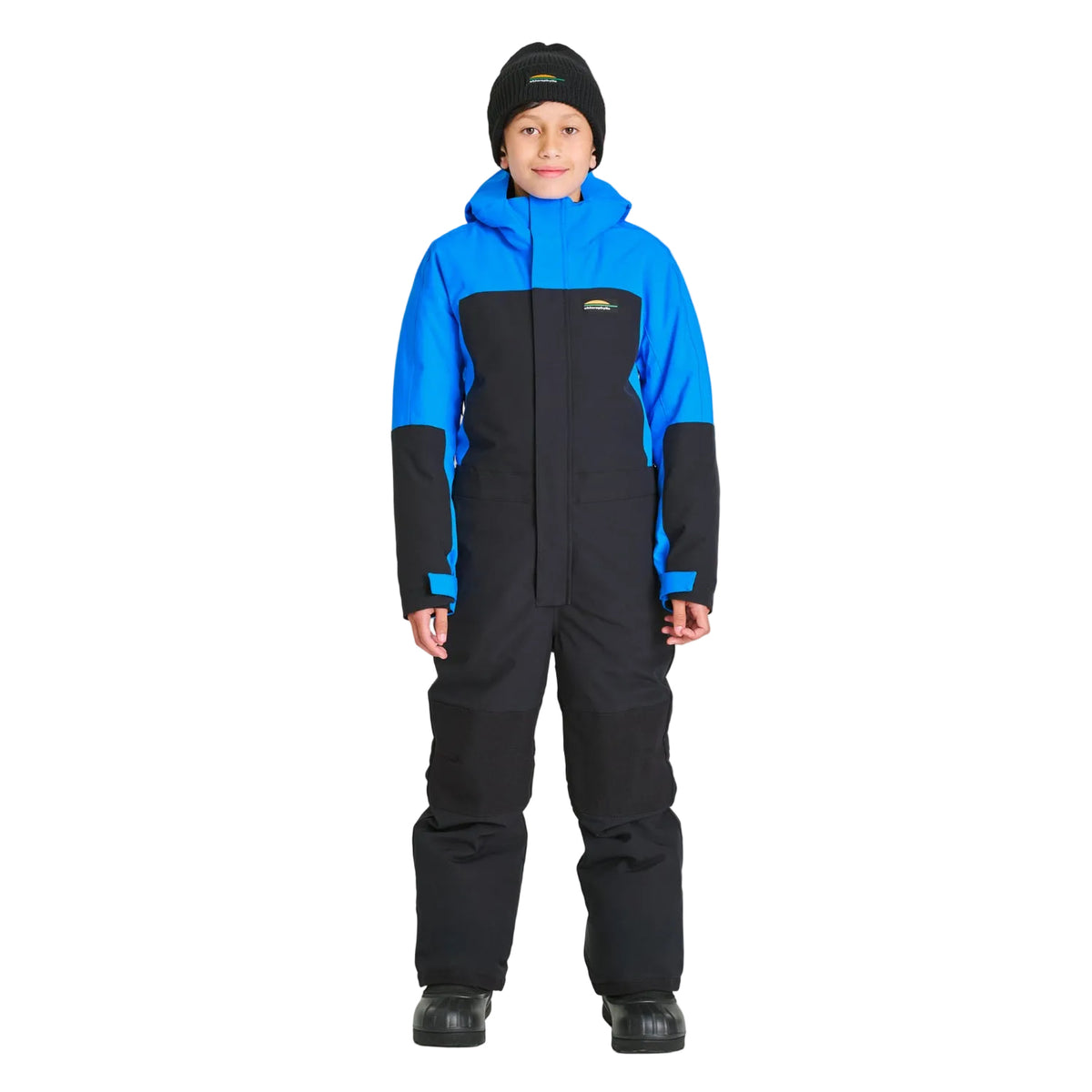 Habit de neige une pièce Alpes de Chlorophylle pour garçons, bleu royal, porté de face