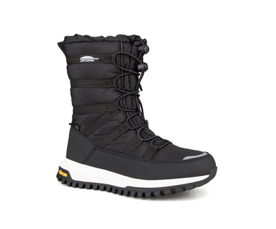 Botte d'hiver Chlorophylle NIVALYS pour femmes, noire, vue de trois quarts avec laçage à cordon