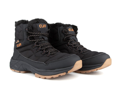Paire de bottes d'hiver Emeraude Trek Cliff pour femme, noir, vue de trois quarts