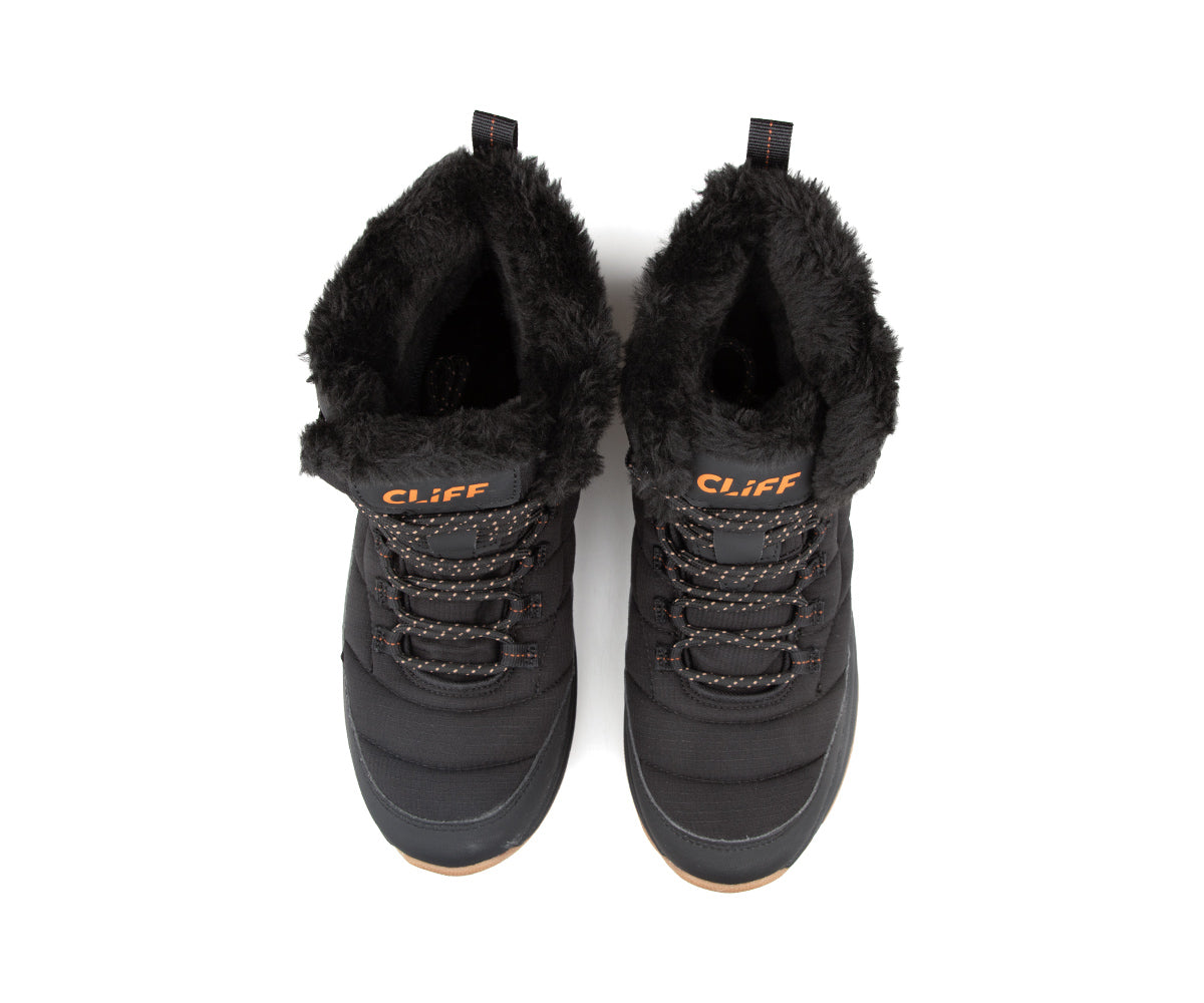Paire de bottes d'hiver Emeraude Trek Cliff pour femme, noir, vue du dessus, collet en fourrure
