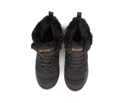Paire de bottes d'hiver Emeraude Trek Cliff pour femme, noir, vue du dessus, collet en fourrure