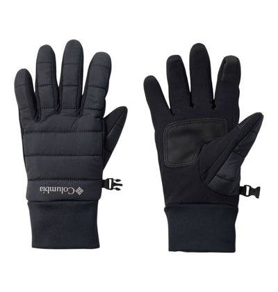 Gants Columbia Powder Lite II pour femmes, noirs, vue du dessus de la main matelassée avec logo Columbia et de la paume