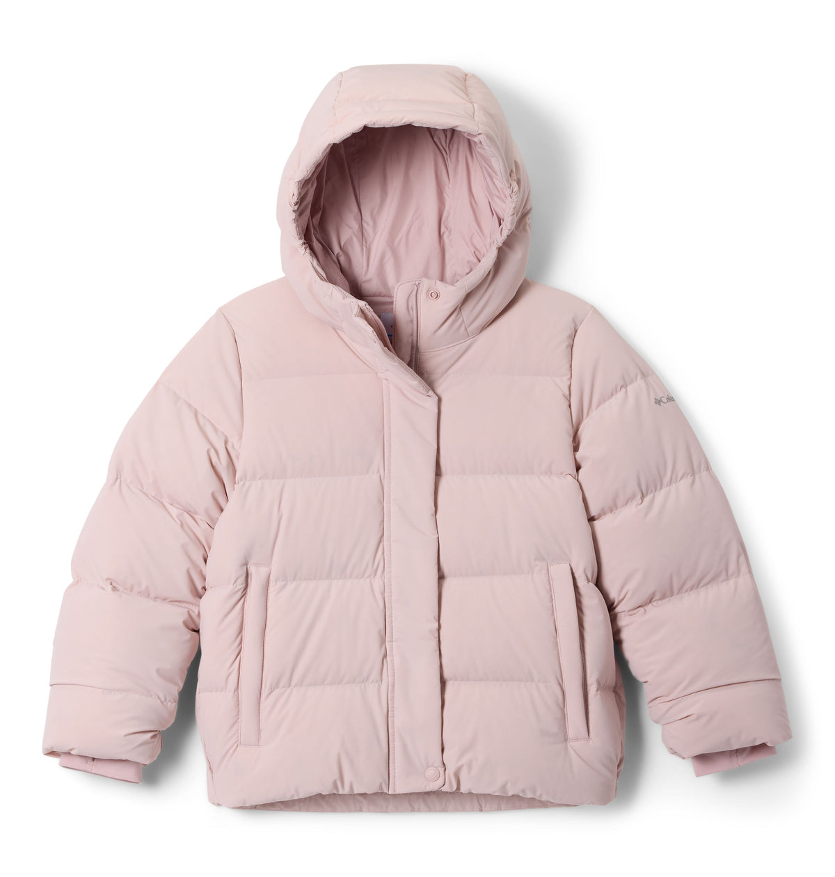 Manteau d'hiver Amaze Puff Hooded de Columbia pour filles, rose pâle, vue de face
