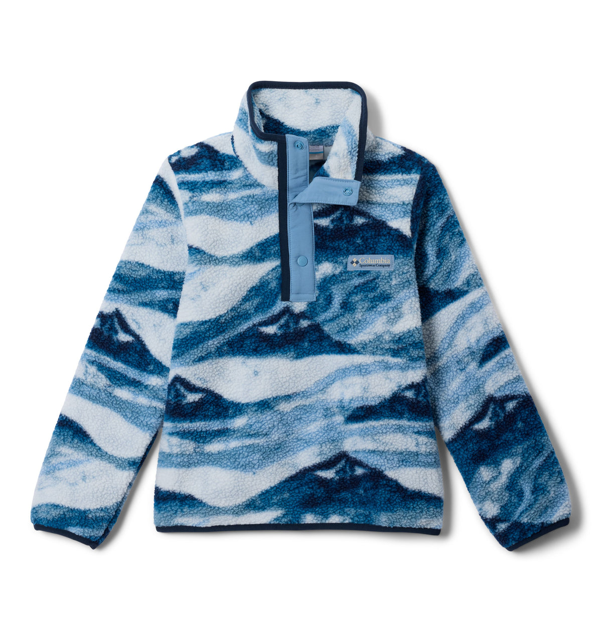 Chandail polar Helvetia II Printed Half Snap de Columbia pour garçons, imprimé bleu, vue de face