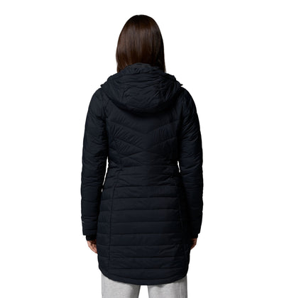 Manteau mi-long Joy Peak II Mid de Columbia pour femmes, noir, vue de dos avec le capuchon