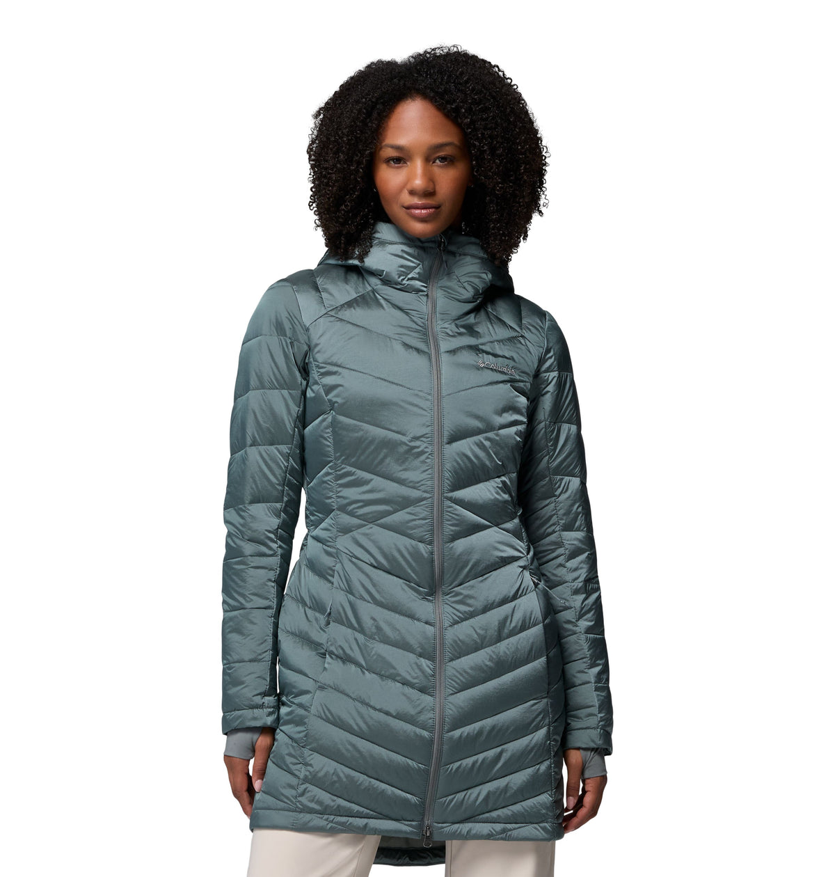 Manteau mi-long Joy Peak II Mid de Columbia pour femmes, vert, vue de face, fermé