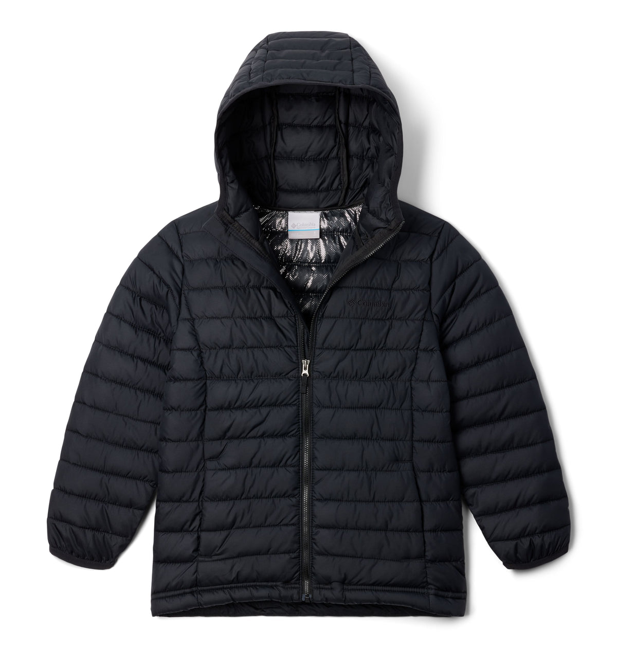 Manteau matelassé Powder Lite II Hooded de Columbia pour garçons, noir, vue de face