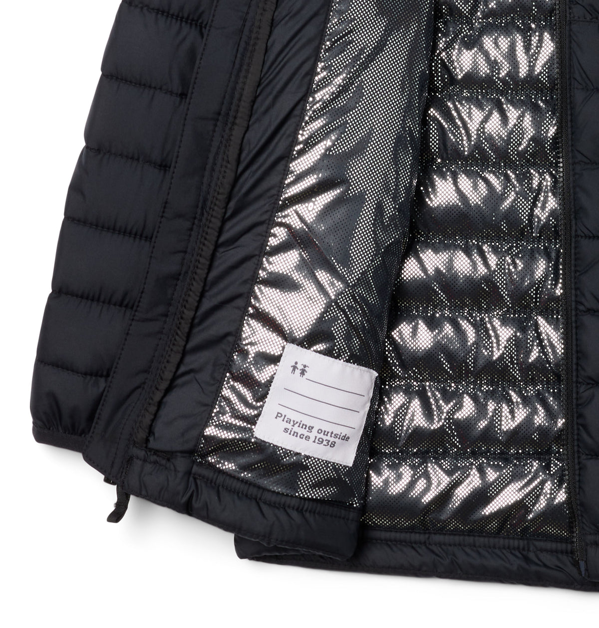 Manteau matelassé Powder Lite II Hooded de Columbia pour garçons, noir, détail de la doublure Omni-Heat Reflective
