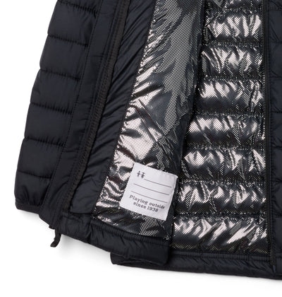 Manteau matelassé Powder Lite II Hooded de Columbia pour garçons, noir, détail de la doublure Omni-Heat Reflective
