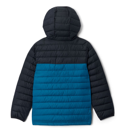 Manteau matelassé Powder Lite II Hooded de Columbia pour garçons, noir et bleu, vue de dos
