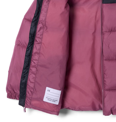 Manteau d'hiver Puffect II de Columbia pour filles, mauve et noir, détail de la doublure