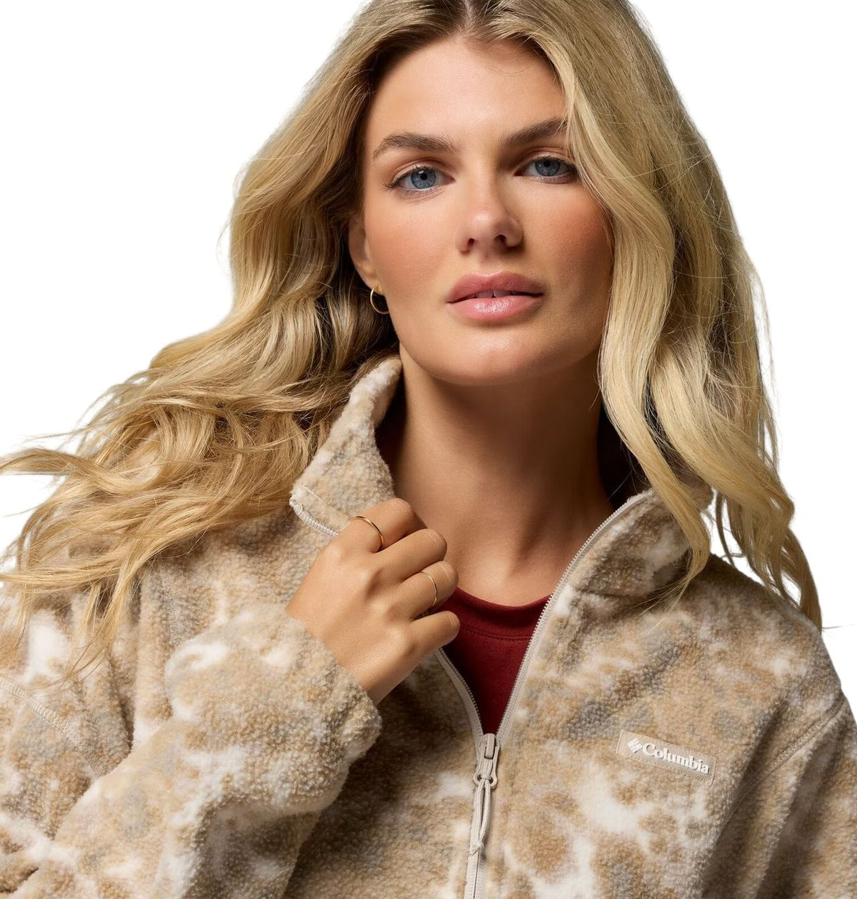 Col montant et demi-fermeture éclair du chandail polar Columbia Timber Meadow beige pour femmes, logo Columbia